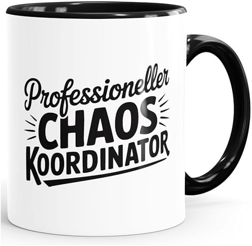 MoonWorks® Tasse Spruch Professioneller Chaos Koordinator Geschenk Eltern Freunde Kollegen Bürotasse lustige Kaffeebecher Weiss-innen-schwarz standard