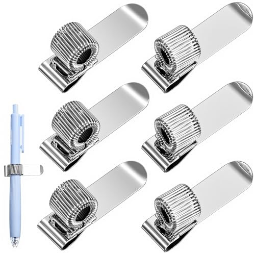 Bremorou Stiftschlaufe Stiftehalter Taschenclip, 6 Stück Metall Stifthalter Clips Mit Verstellbarer Federring Aus Edelstahl Halter Schleife Stifte Organizer Für Notizbuch Und Büro Clipboard (Silber)