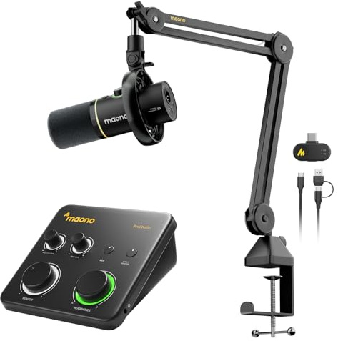 MAONO PD200W Hybrid kabellos, USB/XLR Podcast Mikrofon für PC mit PS22 Lite Audio Interface