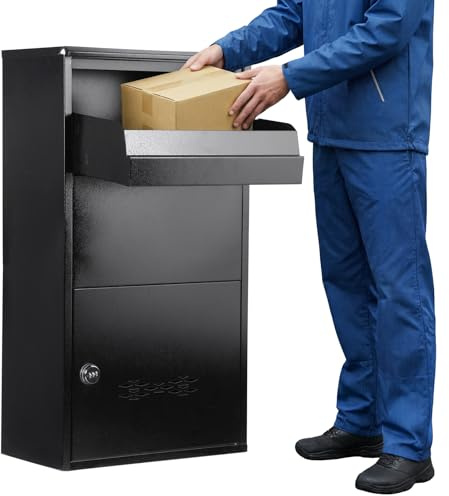 Large Capacity Delivery Box, Lockable Outdoor Parcel Drop Box with Combination Lock, Weatherproof Post & Letterbox, Anti Theft Secure Mailbox, Wall Mounted Package Storage Box (Black)