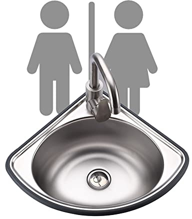 Lavandino da bagno ad angolo in acciaio inox con montaggio a parete, salvaspazio, design moderno (colore: A2 34 x 34 cm)