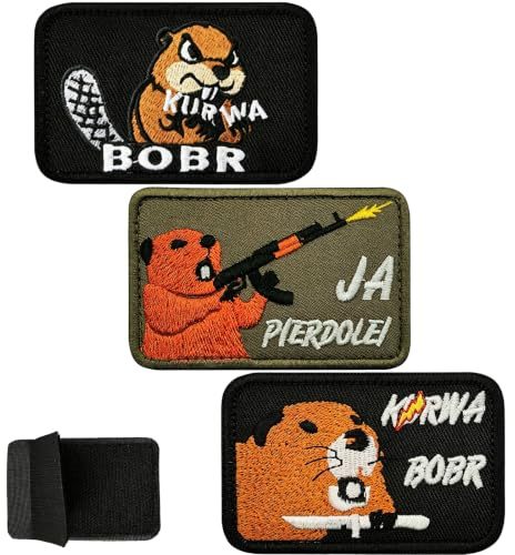 3 Stück Klett Patch Biber mit Messer, 8x5cm, Lustige Stickerei Aufnäher | MilitäR Moral Abzeichen, Hook Patches, Moral Hook für DIY Kleidung, Rucksack, Hundegeschirr