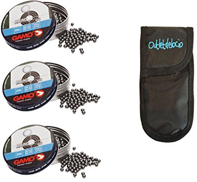 Outletdel ocio Pack 3 latas de 250 perdigones Gamo Round Bola 5,5mm. + Funda portabalines. 3-48394/23054