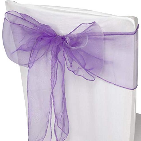 Weddecor Organza Sashes for Chair Covers Fuller Bow Ribbons in Lilac Purple for Banquet, Birthday, Anniversary, Christmas Parties, Event Decoration, 17cm x 280cm, 25pcs