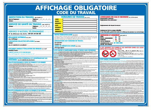Panneau - Affichage Obligatoire - Code Du Travail - Plastique Rigide PVC 1,5 mm - Dimensions 420 x 300 mm - Protection Anti-UV