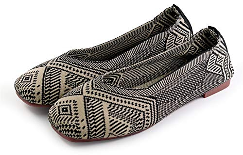 RVROVIC Women Flat Shoes Knitted Lightweight Slip-on Loafers Breathable Soft Comfortable Ballet Flats Black