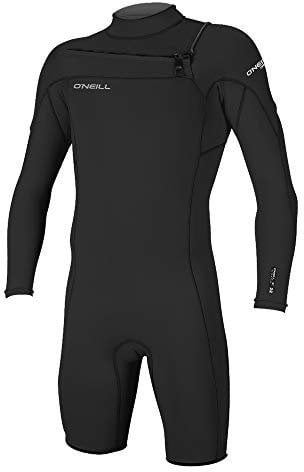 O'Neill Mens Hammer 2mm Long Sleeve Chest Zip Shorty Wetsuit - Black - Easy Stretch Breathable - Double super seal neck - Wetsuit Size - S