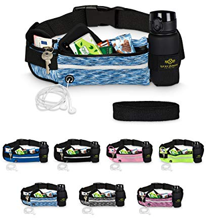 Lucky Humans Laufgürtel für Sport, Joggen & Laufen mit Handy-Tasche blau - Damen & Herren Bauchtasche mit Flaschen & Handy-Halterung - Trinkgürtel Running & Walking Belt - Jogging & Lang-Lauf Zubehör