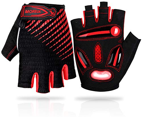 LUROON Fahrradhandschuhe Halbfinger Atmungsaktiv Rutschfestes Stoßdämpfende Kurz Gel Sommer MTB Radhandschuhe für Herren Und Damen (Rot, XL)