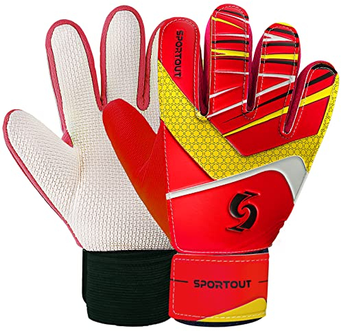 Sportout Torwarthandschuhe Kinder und Jugendliche, Fußball Torwarthandschuhe, Fußballhandschuhe, Doppeltem Schutz, Tragbarkeit, Super Halt(Red, 5)