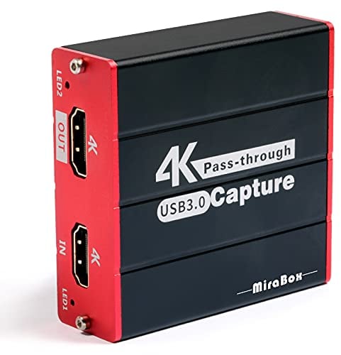 Mirabox HD Capture Karte 4K Capture Card-Card Grabber-Full HD 1080p Video Capture Device,USB-Videoaufnahmekarte für Ps5/Ps4/Kamera/Dslr/Xbox,Support Windows Mac,Superior Low Latency