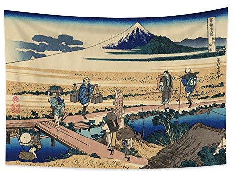 YongFoto 100x70cm Ukiyo-e Tapiz Monte Fuji 36 Vistas Habitación colgar de la pared Nakahara en la provincia de Sagami Paisaje Mural Japonés Pintura tradicional Estilo Toyo Tapices