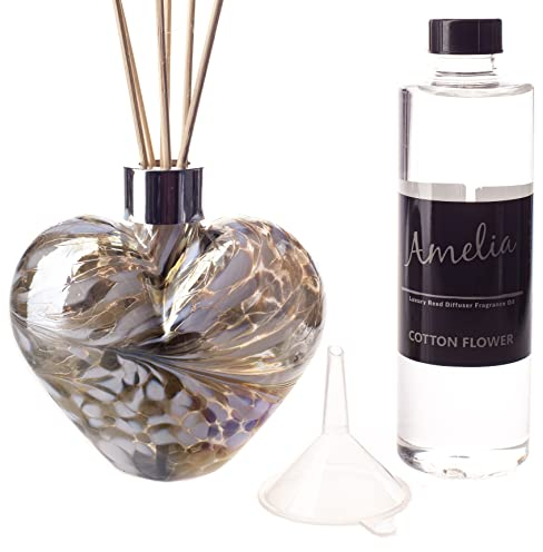 Reed Diffuser Heart Gift Set - Silver & White with Cotton Flower Fragrance