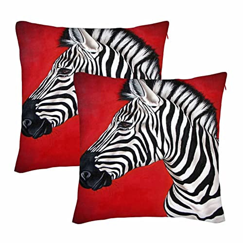 WONDERTIFY Zebra Dekokissenbezüge, afrikanische schwarz-weiße Streifen, Wildtiere, exotische Wildtiere, quadratisch, für Zierkissen, Bett, Couch, Sofa, Rot, 55,9 x 55,9 cm, 2 Stück