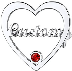 Custom4U Broche Coeur avec Prénom Gravé Pierre de Naissance Gravure Bijoux Pins Personnalisé