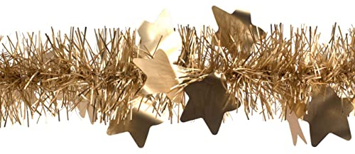 Creativery Weihnachtsgirlande Lametta 9cm x 2m mit großen Sternen Weihnachtsbaum Gold matt