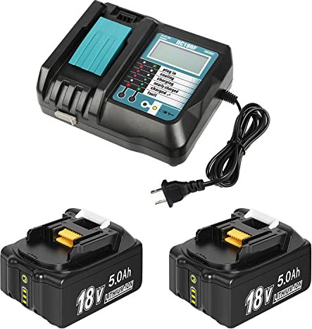 2 Pack 18V 5000mAh Lithium-ion Replacement Battery for Makita and 14.4V-18V Replacement Charger for Makita BL1830 BL1850 BL1840