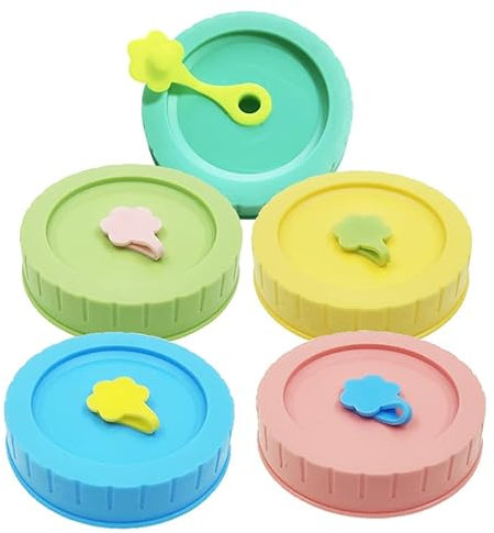 MISNODE 20 Pack Colored Plastic Mason Jar Lids, Ball Jar Lids with Straw Hole, Regular 70mm Ball Jar Lids, Reusable Lids Wide Mouth Canning Lids