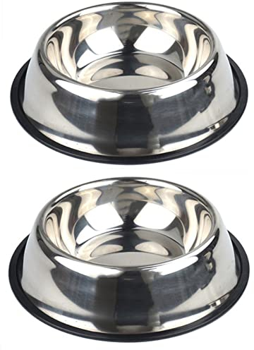 ZHIYE 2 Piece Cats Bowls, Non-slip Pet Puppy Food Bowls Stainless Steel Cats Feeding Bowl for Small Dogs Cats