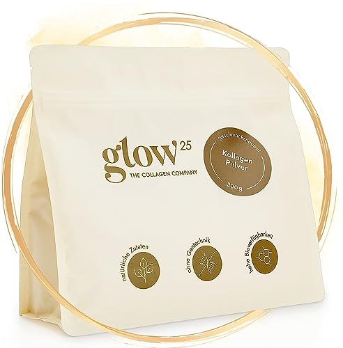 Glow25® Collagen Pulver [300g] - Unser Original - Kollagen Hydrolysat - Peptide Typ 1 und 3 - Gute Löslichkeit - Neutral