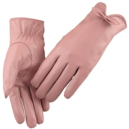 Long Keeper Lederhandschuhe Damen Winter - Touchscreen Handschuhe Damen Leder Winter Warm Warmfutter Elegant Winterhandschuhe Damen mit Fliege, Einheitsgröße