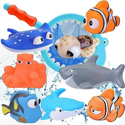Suche nach Nemo Spielzeug- 9 Stück Suche nach Dory Nemo Badespritzer Badespielzeug Baby schwimmender Spritzer Badespielzeug für Baby-Kind-Kleinkind-Dusche und Schwimmwanne
