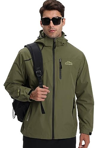 HVECZIXP Veste Coupe Vent pour Hommes Imperméable Veste Amovible à Capuche, Blouson Imperméable Hommes Pluie Léger Windbreaker