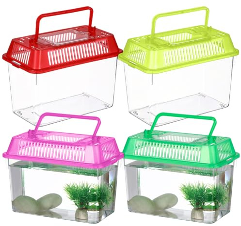 STOBOK 4pcs Mini Portable Fish Tank Animals for Mini Turtles Plastic Terrarium Single Fish Aquarium Reptile Terrarium Habitat Aquarium Breeding Tank Turtle Feeding Box Holder