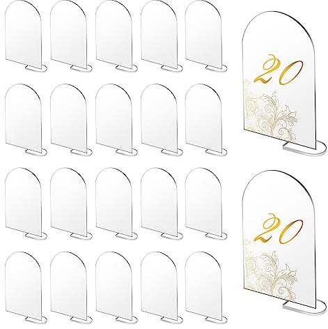 20 Stück Tischnummern hochzeit,Ttransparentes Bogen-Acrylschild mit 20 Ständer,Acryl-Tischkarten,Hochzeit Acrylglas Aufsteller,Sitzkarten,gewölbt,Gäste-Namen,Karten,Party,Dekoration