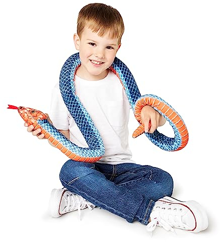 Zappi Co Kinder Gefülltes Weiches Kuscheliges Plüsch-Schlangenspielzeug - Teil der Safari-Tierkollektion, perfekt für Kinder (180 cm Länge) (Blaue Korallenschlange)