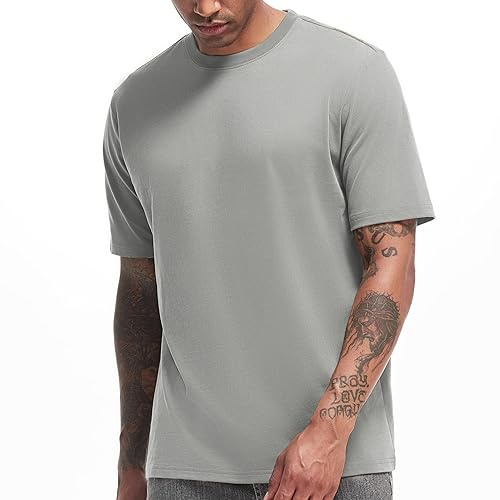VEIISAR Men's Heavy Weight Crew Neck T-Shirt Mens Premium Cotton Tee - Pre Shrunk S-3XL