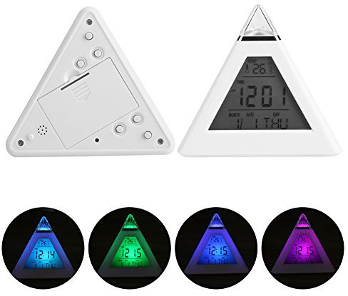 Qiilu LED-Farbwechsel, Digitaler LCD-Wecker, Thermometer, Nachtlicht, Tischuhren, Digitaler Akku-Wecker, Anime-LED-Wecker, Tisch, Kleine Uhr, weiß