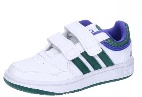adidas Hoops Lifestyle Basketball Hook-And-Loop Shoes, Scarpe Unisex-Bambini, Cloud White/Collegiate Green/Lucid Blue, 35 EU