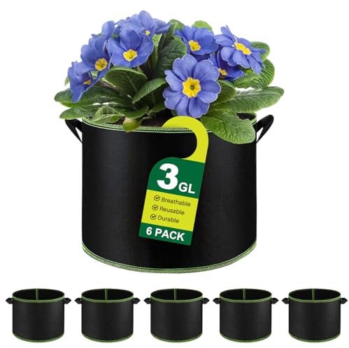 WenYa 3 Gallons Plant Grow Bags, 6 Pack Heavy Duty Thickened Nonwoven Fabric Flower Grow Bags with Handles for Vegetable Flowers Herbs Tomato Carrot Strawberry