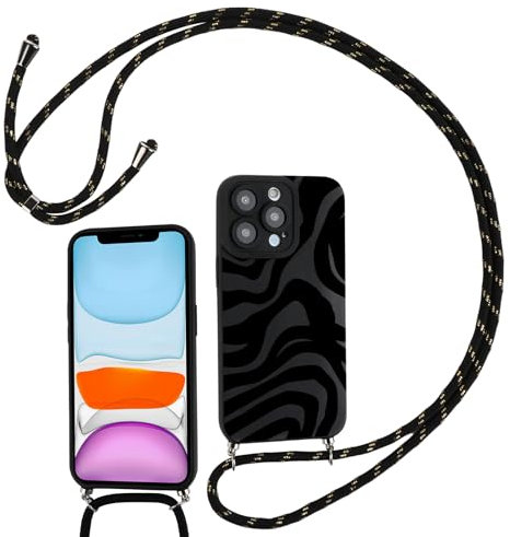 Pnakqil Coque pour iPhone 13 6.1 avec Cordon de Collier, Motif Aesthetic Housse avec Bandoulière et Réglable Ficelle Souple Silicone Antichoc Protective Case, Courbe
