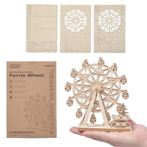 Prextex Riesenrad 3D-Puzzle aus Holz – 115 Präzisionsteile aus stabilem Holz – kein Kleber für die Montage erforderlich – Spaß und lehrreich für Kinder ab 8 Jahren – ideal für Hobbyisten, Sammler,