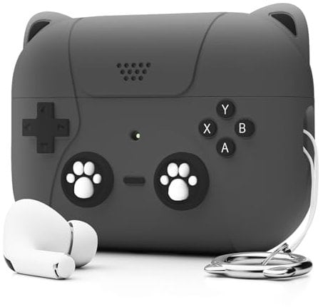 Jusy for AirPods Pro 2nd Generation Case with Cute Keychain, Classic Game Design Compatible with Apple AirPods Pro 2 (2022), Soft Skin Silicon Cat Protective Cover for Kid Men and Women - Gray