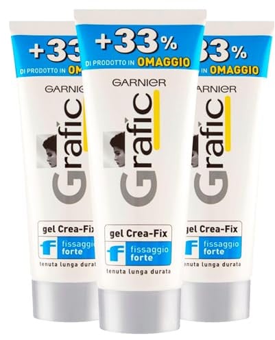 Garnier Grafic Gel per Capelli Crea-Fix Tenuta Forte Ideale per Messa in Piega Lunga Durata Senza Residui - 3 flaconi da 200 ml