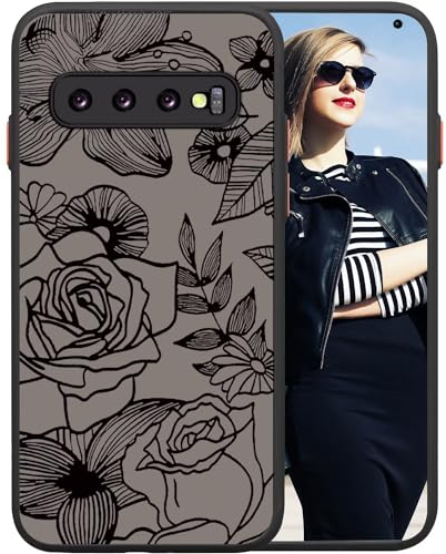 POUHYE Handyhülle für Samsung Galaxy S10 Hülle, Weiche Silikon Stoßfeste Schutzhülle Case, Matte durchsichtige Anti-Kratzer PC Rückseite Volle Kamera Schutzabdeckung 3D Rose Muster Print Design