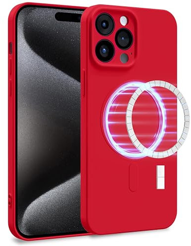 MyGadget Cover [ MagSafe ] per Apple iPhone 15 Pro Max - Custodia in Silicone Morbido a Doppio Strato – Case con Protezione Fotocamera & Fodera Interna - Rosso