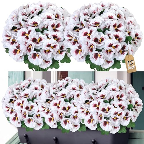 SOMYTING 10 Bündel Kunstblumen wie Echt Balkon Künstliche Blumen Außenbereich UV-beständig Wetterfest Künstliche Balkonpflanzen Balkonblumen für Haus Fensterbank Hochzeit Dekor (Weiß)