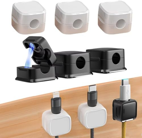 Porta del Cavo Magnetico,Nascondi il Fermacavo di Ricarica del Telefono,Clip Fermacavi da Parete con Nastri Adesivi,per Cavi di Alimentazione PC Mouse Cavo a Casa o in Ufficio,6 Pezzi(Bianco+Nero)