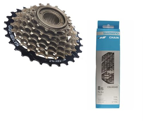 windmeile | Set Kette CN-HG40 und Schraubkranz MF-TZ500 7-Fach für Shimano, 14-28 Zähne Freilauf, Fahrrad, E-Bike, Elektro Fahrrad, Pedelec