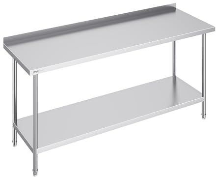 VEVOR Tavolo da Lavoro Acciaio Inossidabile 610 x 1829 x 914 mm Tavolo Lavoro Commerciale Preparazione Alimenti Tavolo Preparazioni Pesanti, Tavolo Metallo Altezza Regolabile Ristorante, Casa Hotel