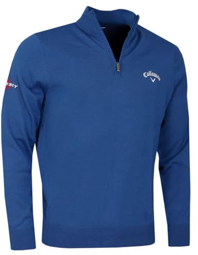 Callaway - Golf Tops for Men, Long Sleeve Thermal Sweater, with 1/4 Zip, Merino Wool Blend (Galaxy Blue)