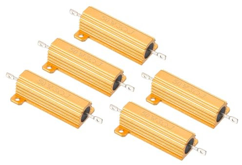 PATIKIL 5 Stk 50W 3 Ohm 5% Toleranz Aluminum Gehäuse Widerstände Set Widerstand Sortiment mit Schrauben Drahtgewickelte Potentiometer Leistung für Maschinen Elektronik DIY Projekt Golden