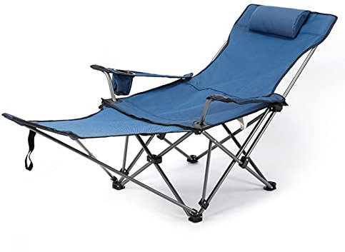 Chaise de camping pliante avec repose-pieds pliable, chaise de lit Siesta avec dossier réglable, chaise pliable portable inclinable avec coussin porte-gobelet pour l'extérieur