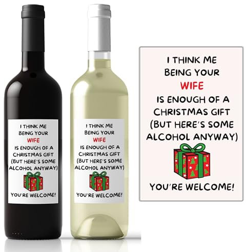 Funny Christmas Wine Bottle Label for Husband from Wife Humorous Xmas Message