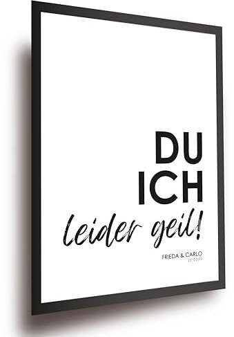 Lineo® Personalisiertes Liebes-Poster; Romantisches Geschenk mit Namen & Datum – Individuelles Wandbild für Paare für Hochzeit & Jahrestag (Leider Geil, 42L x 30B cm, Gerahmt)