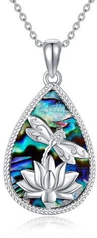ONEFINITY Libelle Halskette 925 Sterling Silber Lotus Libellen-Halskette Abalone Muschel Libelle Anhänger Libelle Schmuck Geschenke für Frauen